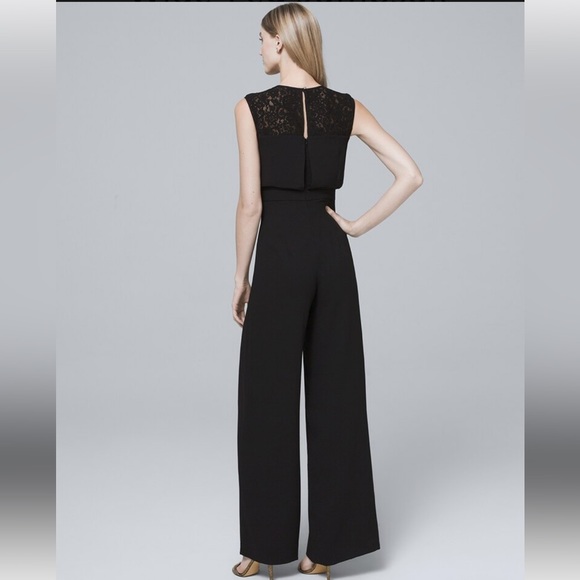 White House Black Market Lace Inset-Bodice Black Wide-Leg Jumpsuit - Picture 2 of 8